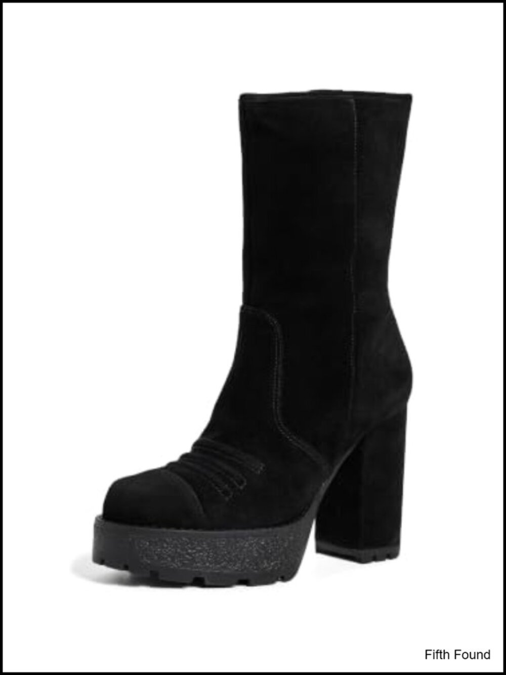 Suede Lug Sole Platform Mid-Calf Boots Round Toe Block Heel